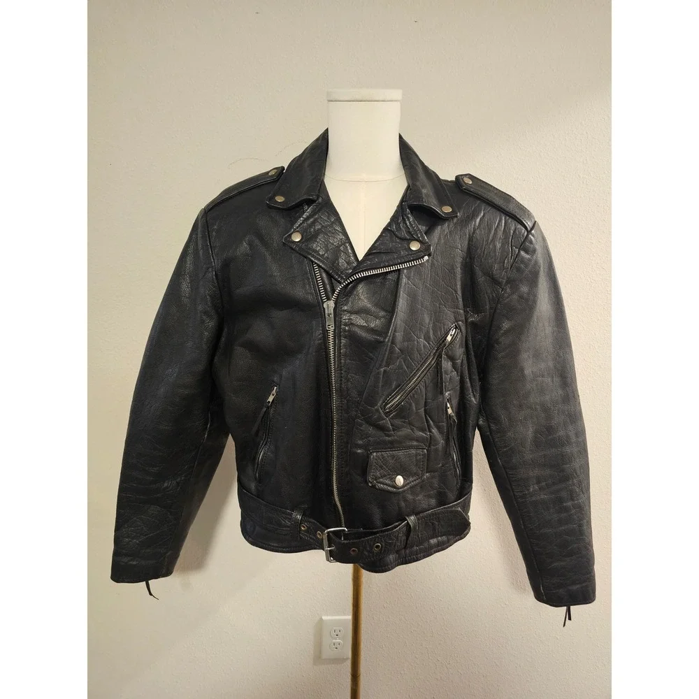Vintage Wilsons XXL Black Leather Biker Jacket Thinsulate Lined
